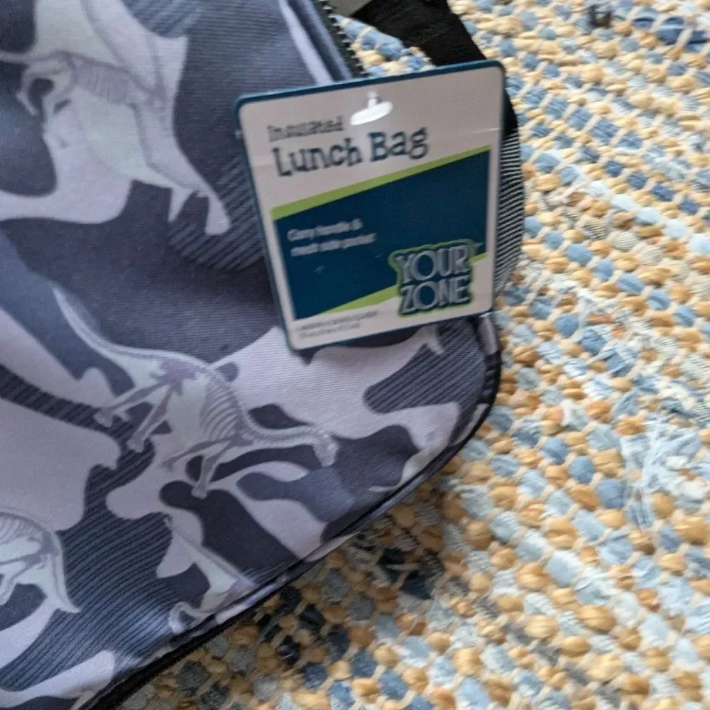 Sour Zone Kids Dinosaur Camo Insulated Lunch Bag Gray Prehistoric Print